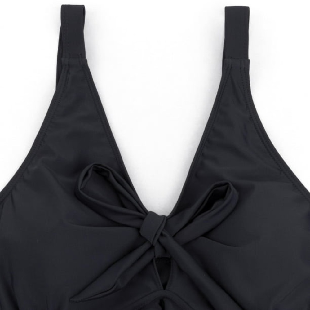 Plus Size Two Piece Tankini Knotted Front Ruffled Swimwear w/Shorts - Picture 6 of 8